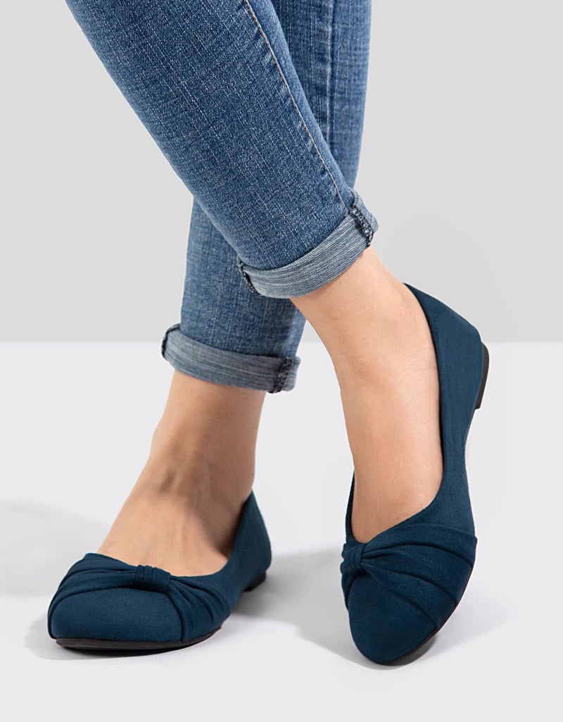 MaxMuxun Women's Navy Blue Flats Shoes Faux Suede Round Toe Ballet Dressy Flats Comfortable Slip On Walking Shoes Size 8 - Image 2